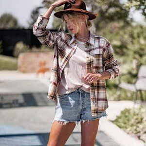 Busy Doing Cowgirl Things Flannel Shirt-Saffron